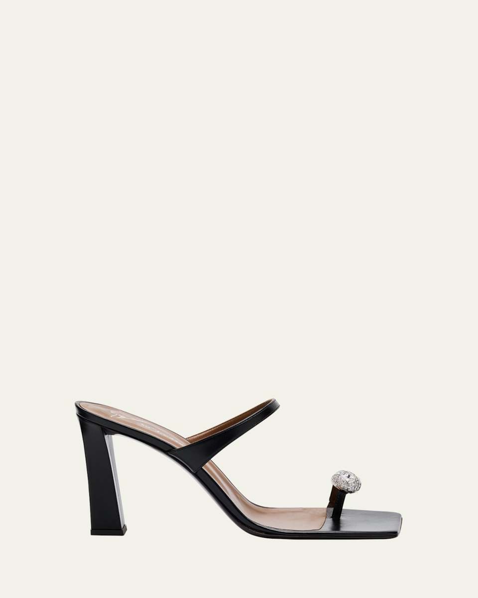 Crystal Jewel Thin Strap Leather Sandals